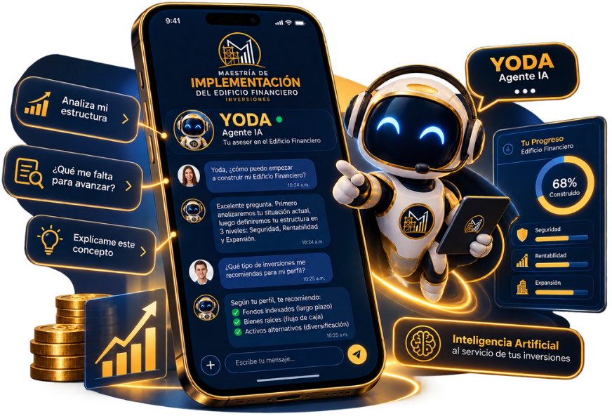 Yoda, el agente de IA de la Maestría, respondiendo dudas de inversión en el móvil